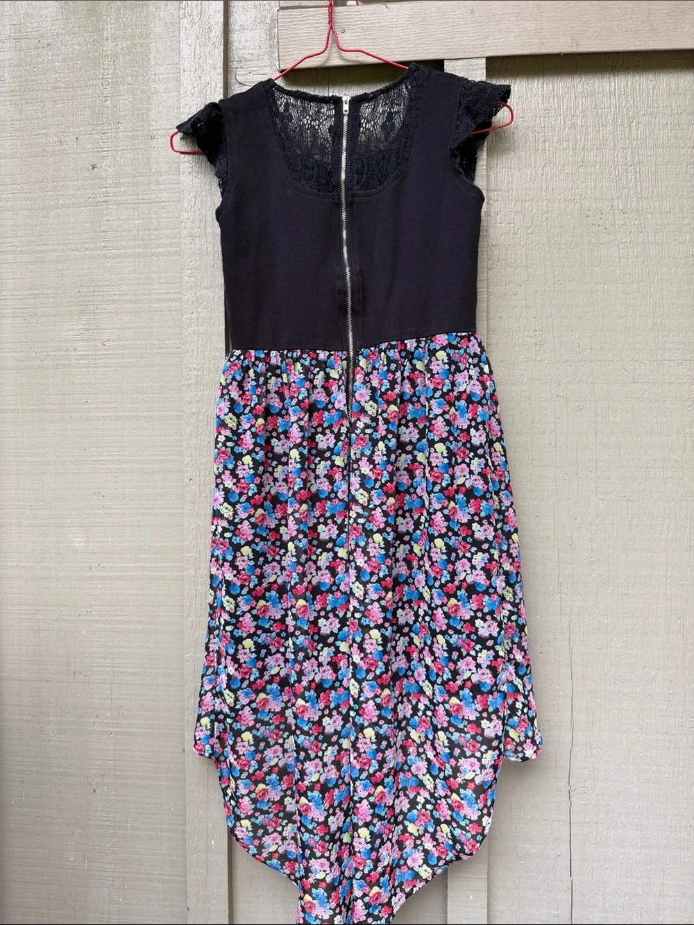 Kids Floral High-Low Dress with Black Bodice